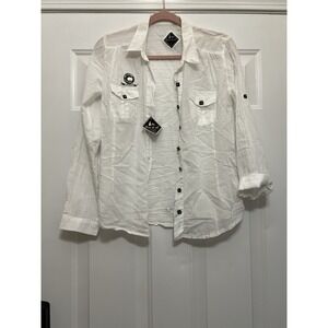 Blanc du Nil Men's White Cotton Button Up Long Sleeve Large Coastal Beachy T2/38